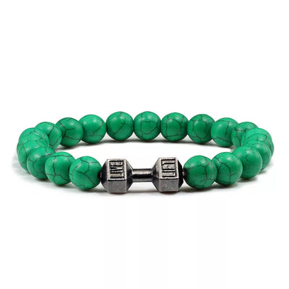 Turquoise Energy Gun Black Electroplated Alloy Barbell Bracelet with 8MM beads