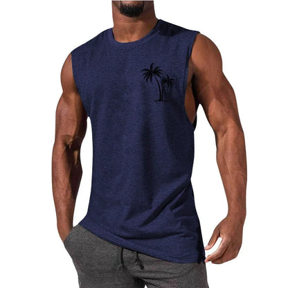 Stylish Embroidered Beach Tank Top in various colors with unique coconut tree design
