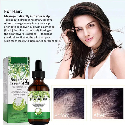 Rosemary Hair Growth Serum bottle with 60ml net content for damaged hair repair
