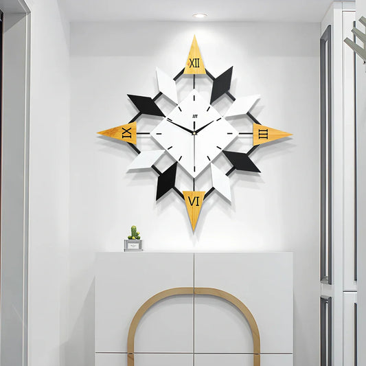 Large diamond pattern wall clock with solid wood dial measuring 60x60cm with silent movement