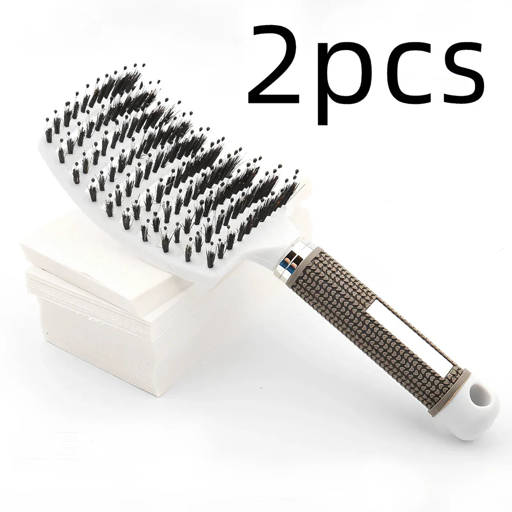 Large curved hairbrush with boar bristles showing 15cm width and natural bristle distribution