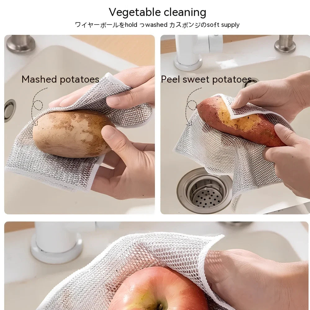 Silver silk cloth pattern steel wire cleaning cloth measuring 20x20cm for kitchen pots and bowls