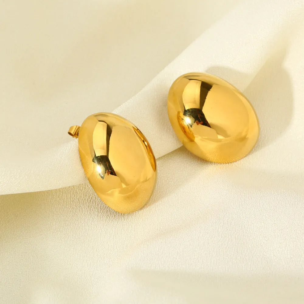 Geometric stainless steel ear studs with glazed surface in 18K gold colour finish