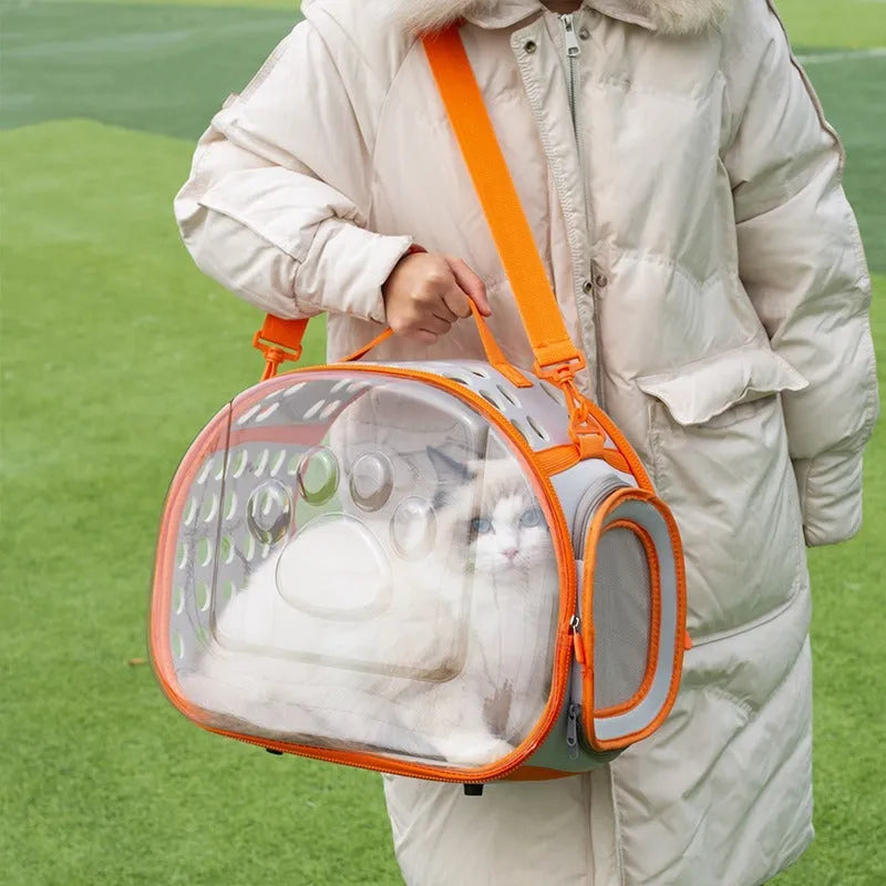 Transparent EVA hard-shell cat backpack carrier in large 42cm size for pets up to 9kg