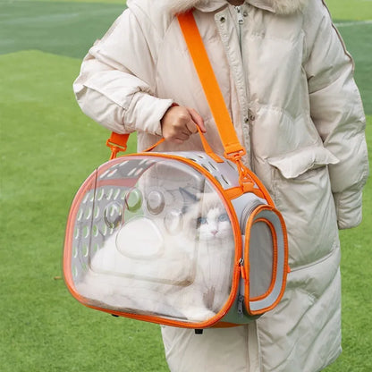 Transparent EVA hard-shell cat backpack carrier in large 42cm size for pets up to 9kg