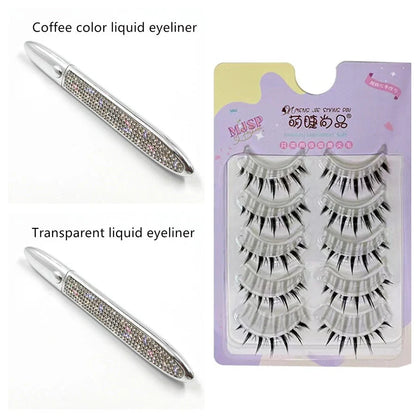 Multifunctional Self-Adhesive Eyeliner & Lashes Set with Black, Coffee, and Transparent Eyeliner Options and Full Diamond, Pearl, and Silver Lash Finishes