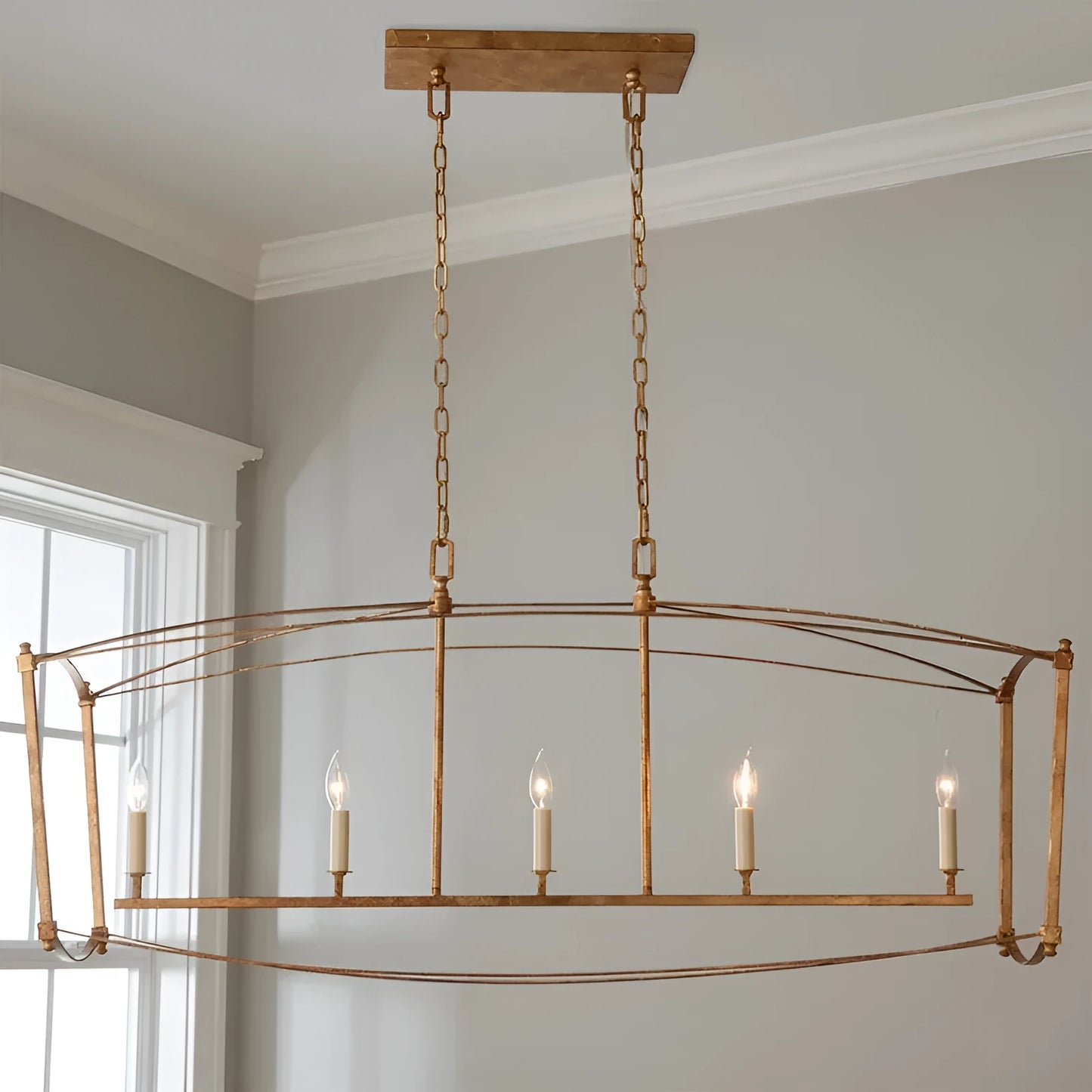 Four-head iron droplight ceiling lamp in gold or black for high stairwell lighting.