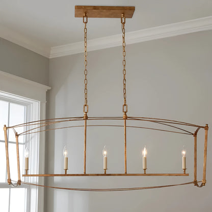 Four-head iron droplight ceiling lamp in gold or black for high stairwell lighting.