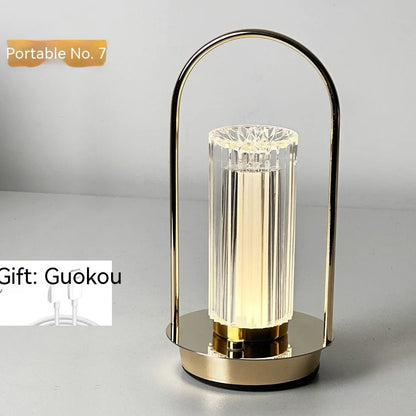 Metal portable ambience light with lantern shape measuring 11×23cm, showing touch controls and 27 colour options