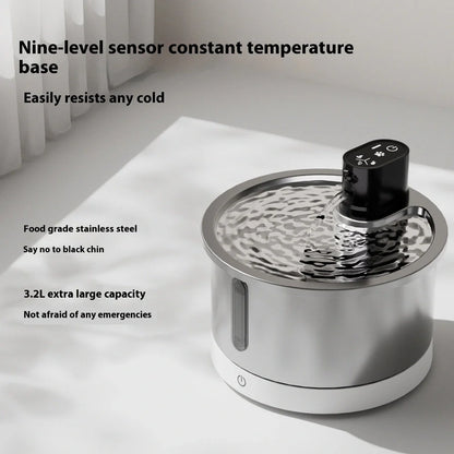 Stainless steel cat water fountain with constant temperature base and filter system