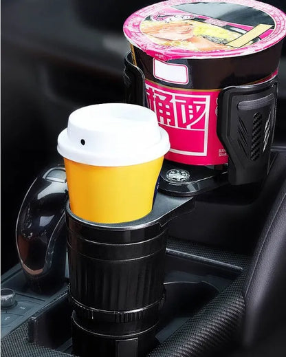 Carbon fibre black car cup holder with adjustable base showing 6.5-10 cm retractable mechanism