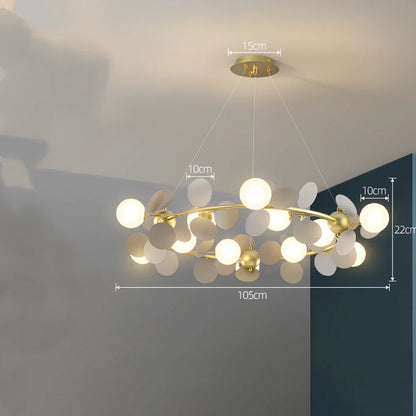 Nordic minimalist chandelier with multiple light heads in metal and glass construction