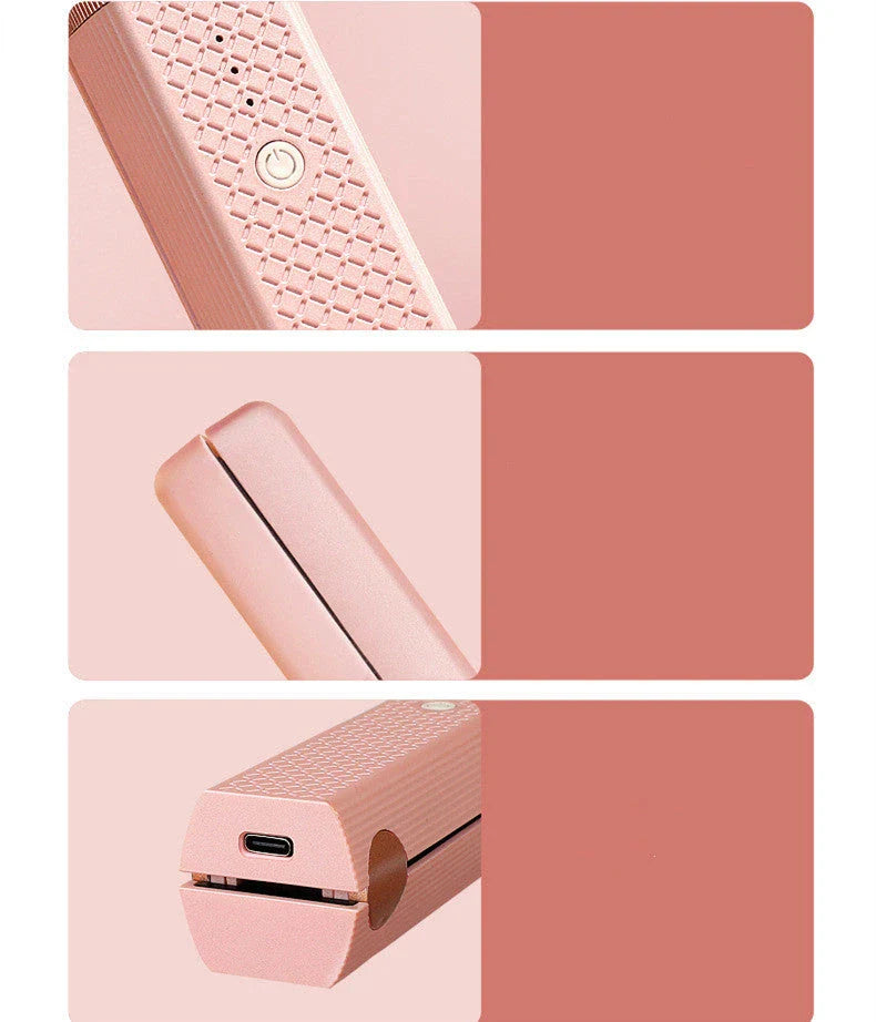 Cordless USB hair straightener with ceramic plates, perfect for travel and on-the-go styling