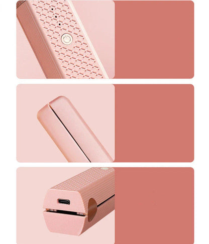 Cordless USB hair straightener with ceramic plates, perfect for travel and on-the-go styling