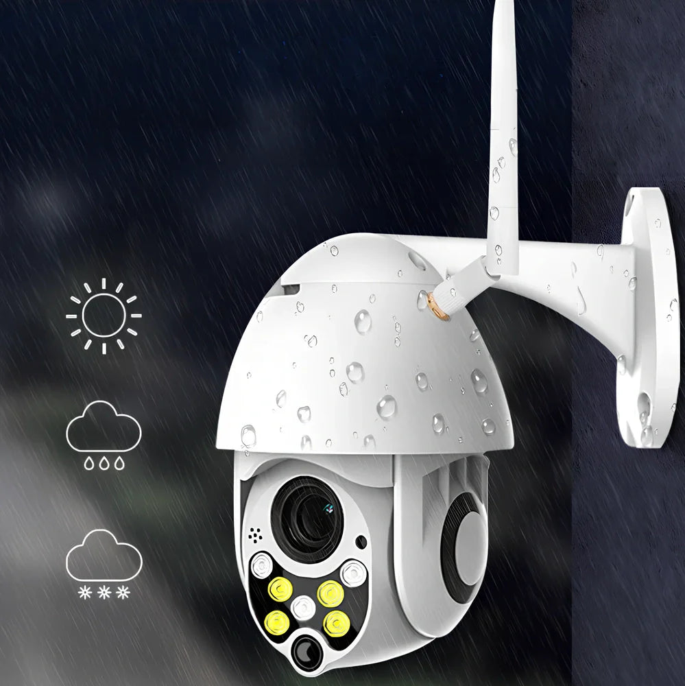 Outdoor dome WiFi surveillance camera with 1080p resolution and 15m infrared night vision capability