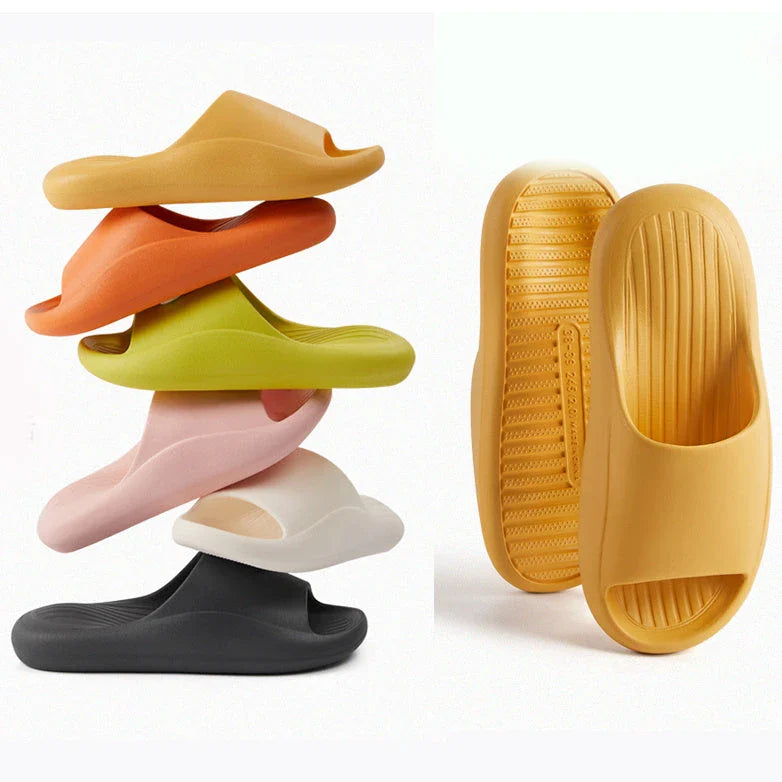 Fashionable and comfortable slippers with cushioned soles and anti-skid technology, available in a variety of vibrant colors.