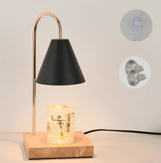 Log aromatherapy melting wax lamp measuring 37cm tall with natural wood base and white lampshade