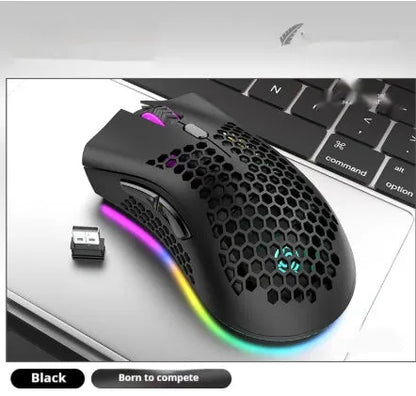 BM600 wireless luminous mouse with hollow out design in black, cyan, or white colour.