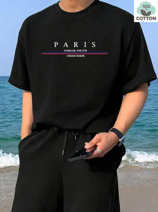 Heavy men's short-sleeved t-shirt with a letter print design in pure cotton.