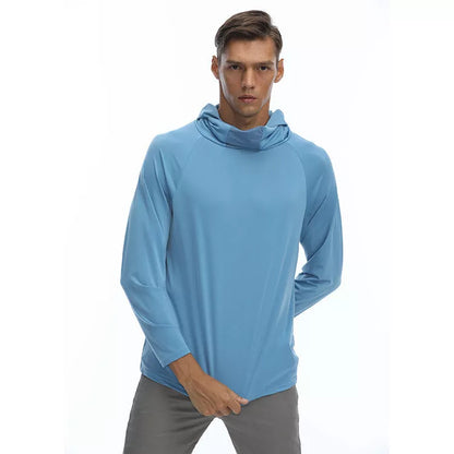 Men's summer sun protection shirt in gray, light blue, or black, featuring breathable and quick-dry fabric