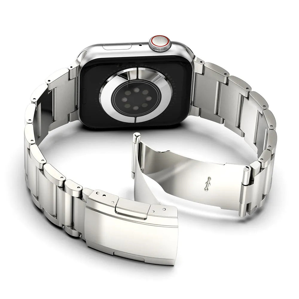 Titanium alloy replacement watch strap for Apple Watch, 204mm, folding buckle, black or silver