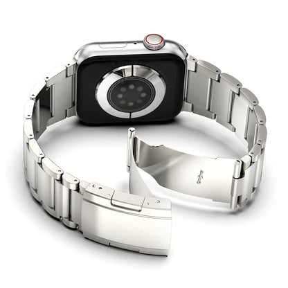 Titanium alloy replacement watch strap for Apple Watch, 204mm, folding buckle, black or silver