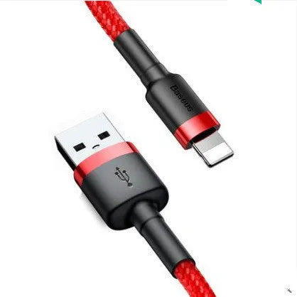 Cafule nylon braided USB to Lightning charging cable for iPhone in red and grey colour options
