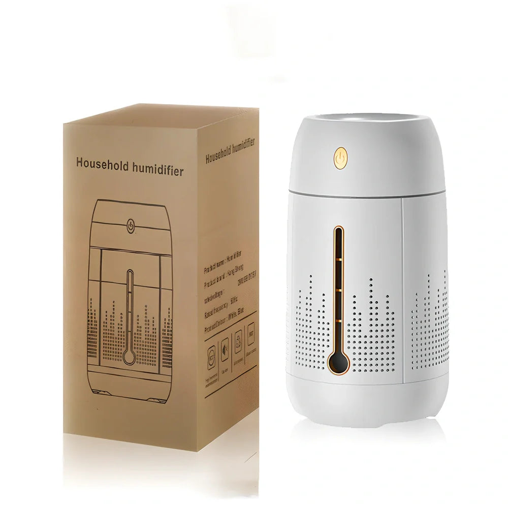 Round USB plug-in aromatherapy humidifier with ambient light and 1.0-2.5 litre water capacity
