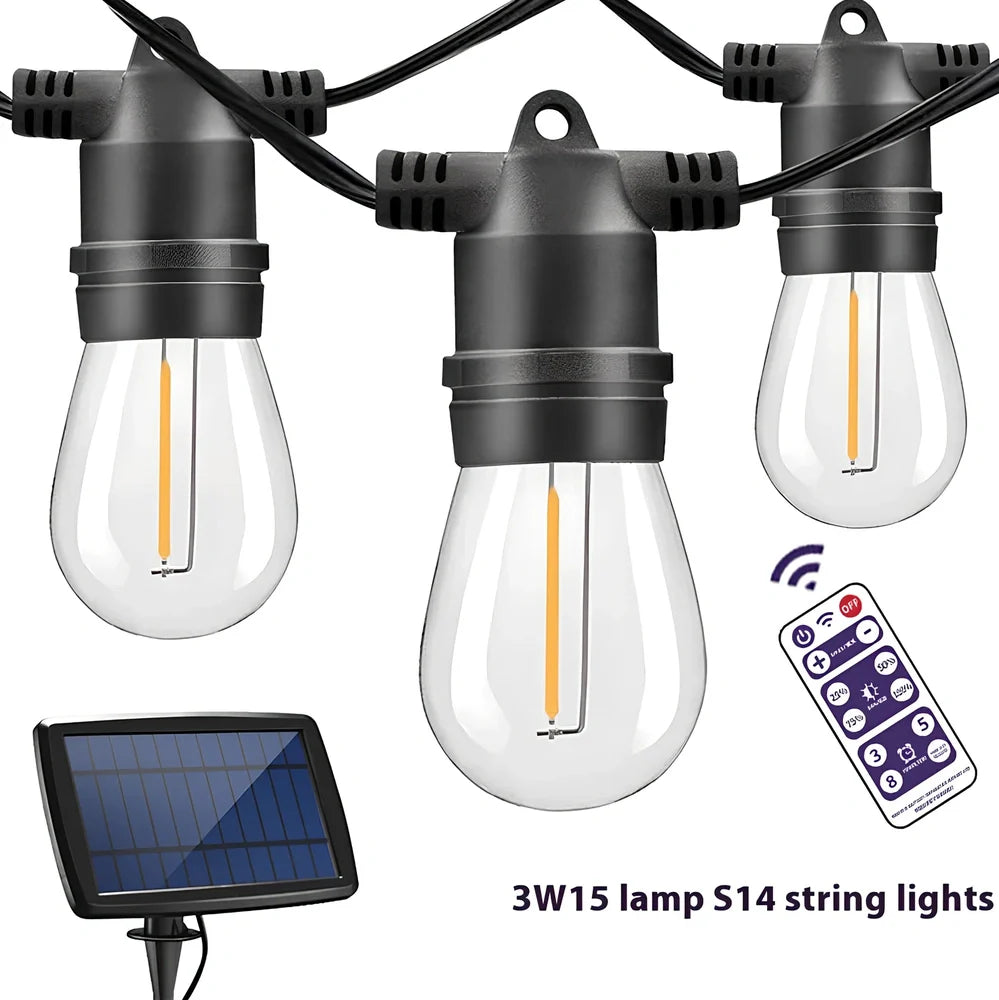 Waterproof solar-powered LED string lights with PVC shell for outdoor garden and patio illumination