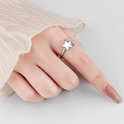 Adjustable Star-Moon Rotating Ring for Women in gold and white gold finishes