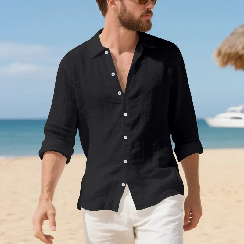 Linen American style loose casual shirt in multiple colours including Army Green and navy blue