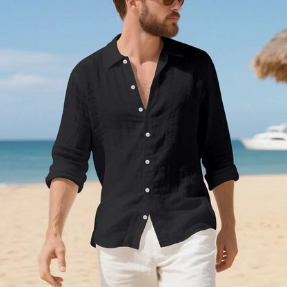 Linen American style loose casual shirt in multiple colours including Army Green and navy blue