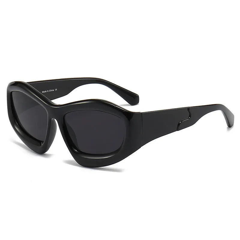 Men and women riding outdoor concave shape sun glasses with bubble element design for cycling, driving, fishing and travel in black, dark blue, light blue or yellow frame colours