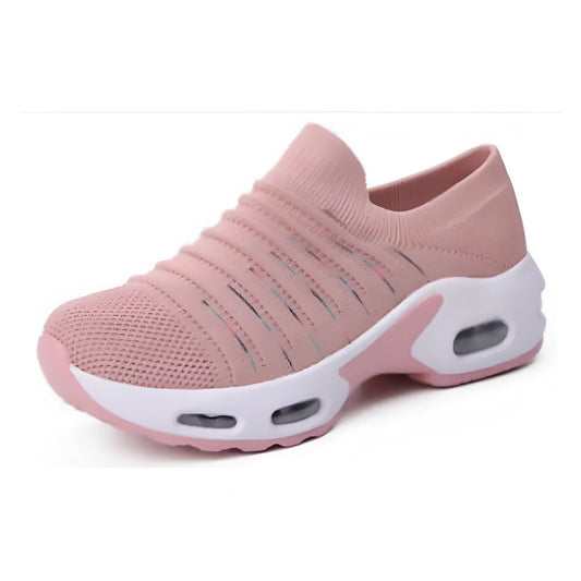 Women's fly-knit stretch socks shoes in dark blue with mesh upper and low heel