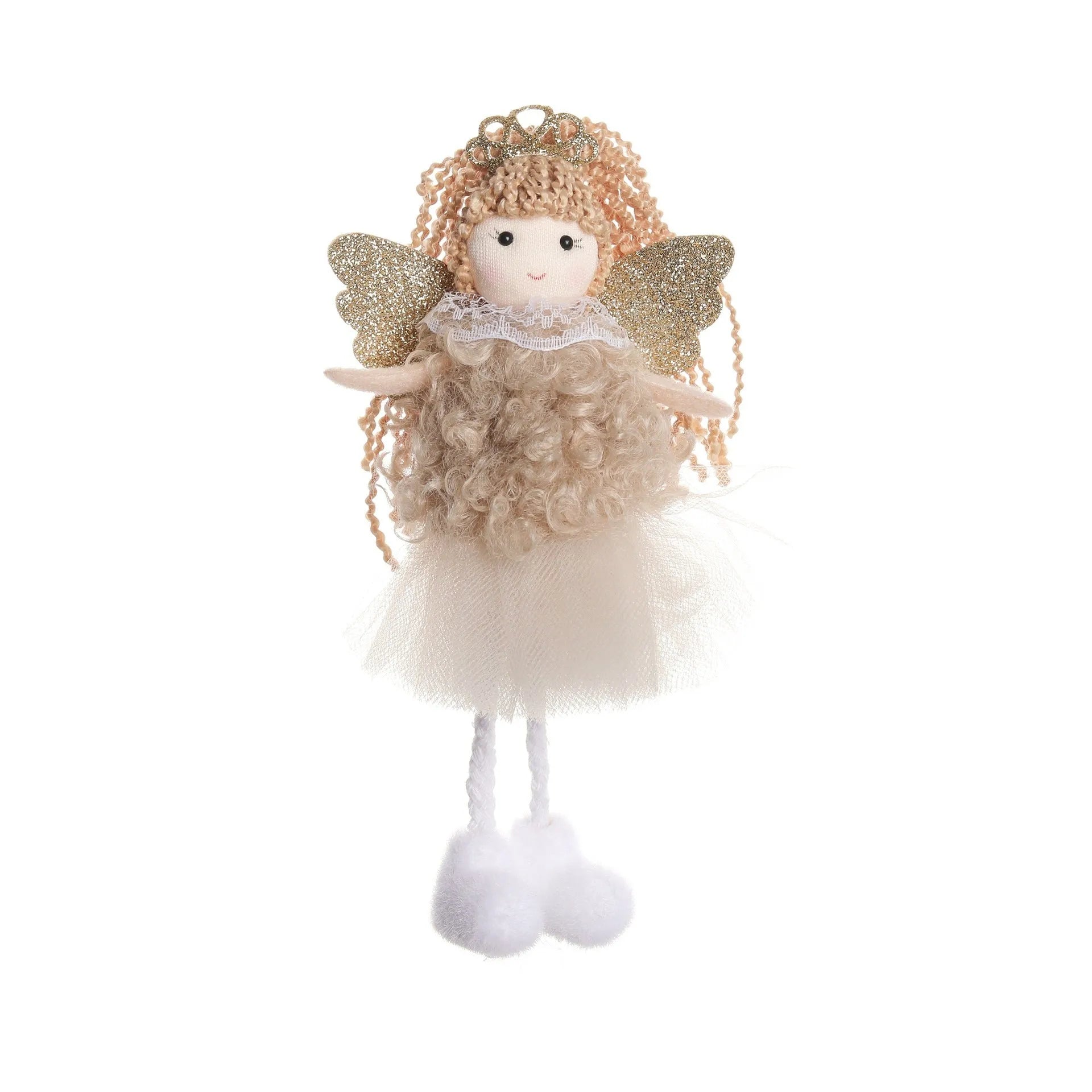 Cloth Christmas angel hair pendant attached to girl's high ponytail in white, pink, or khaki colour options