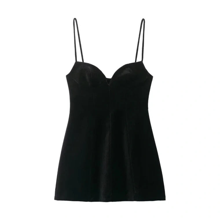 Women's flared hem thin strap short dress with hooded design and shirring technique, made from mercerised cotton knitted fabric in black stripe/grid pattern, available in sizes XS to L with irregular skirt styling for European and American style