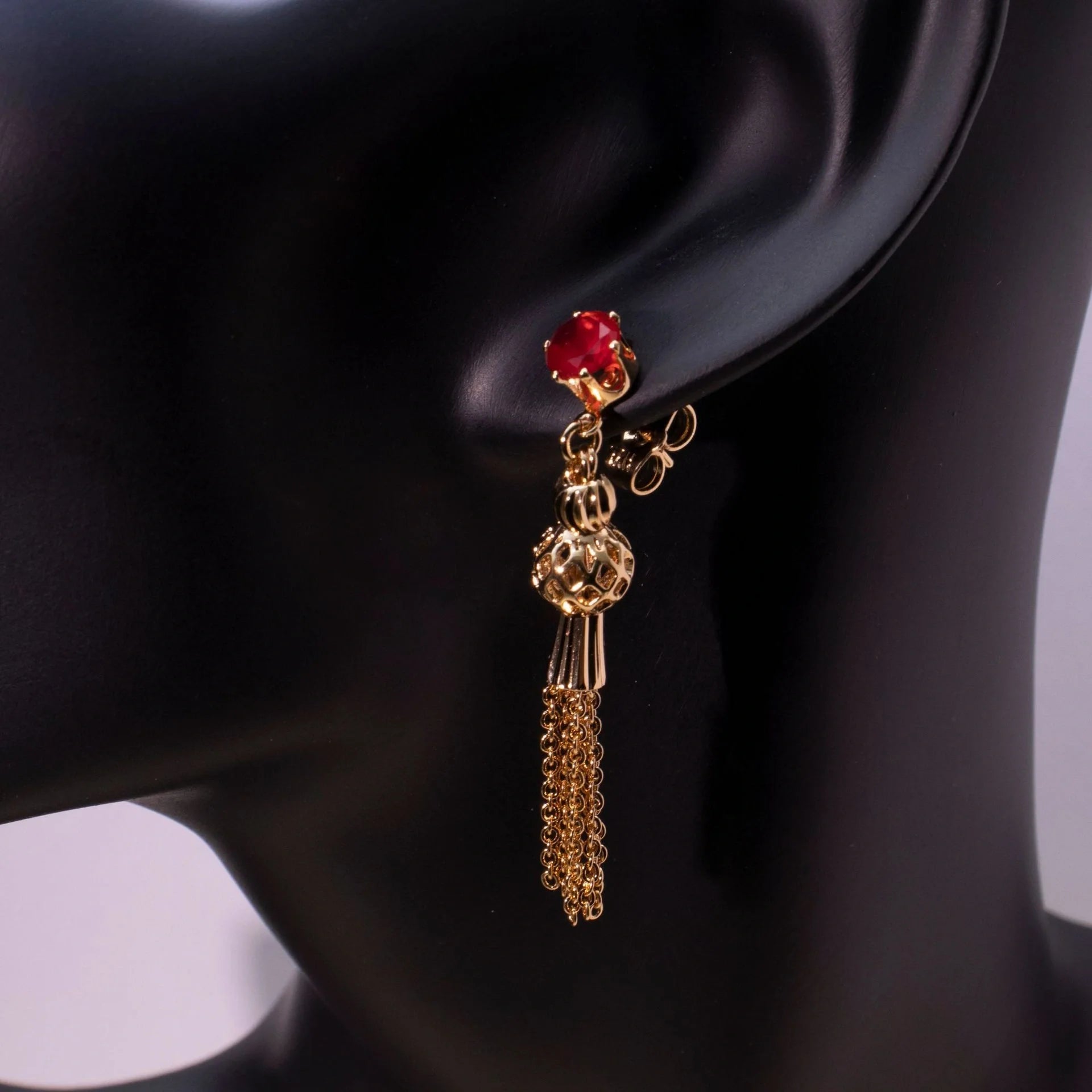 Gold-plated diamond tassel earrings for women with detailed design
