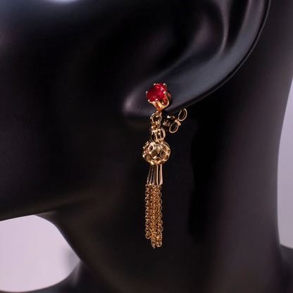 Gold-plated diamond tassel earrings for women with detailed design