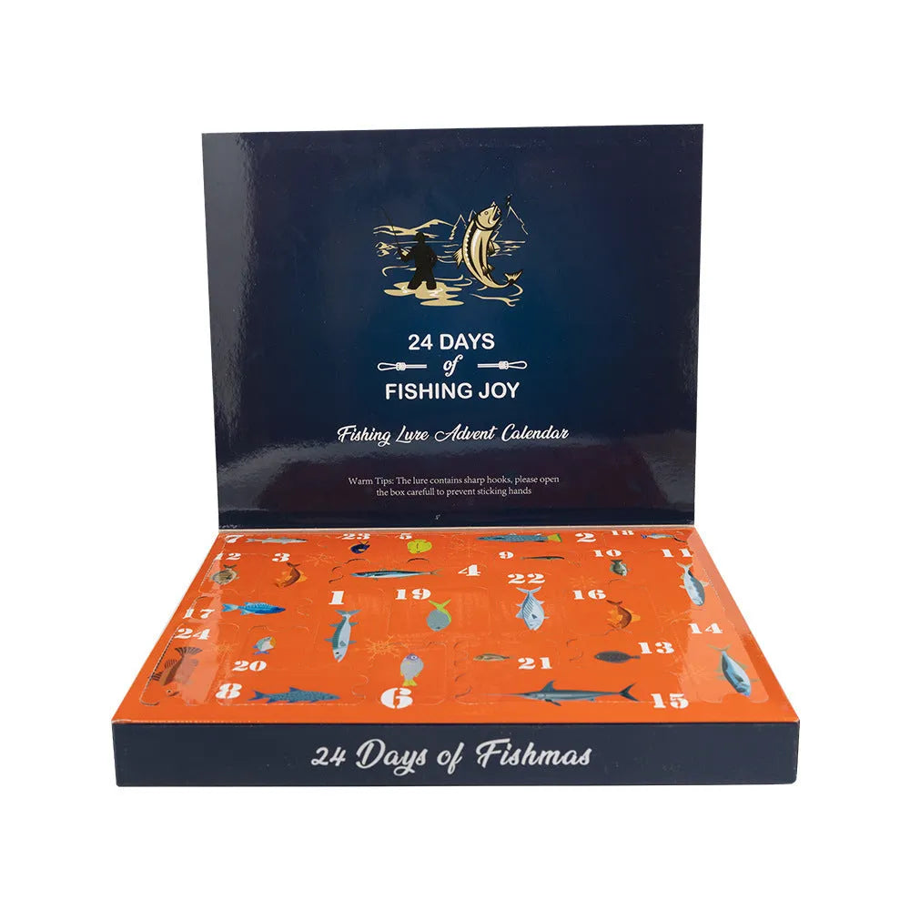 24-piece metal fishing set with various components arranged in a compact package