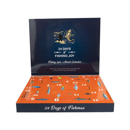 24-piece metal fishing set with various components arranged in a compact package