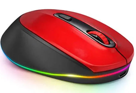 Wireless ergonomic mouse in multiple colours showing compact design with USB charging cable