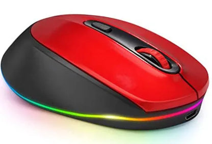 Wireless ergonomic mouse in multiple colours showing compact design with USB charging cable