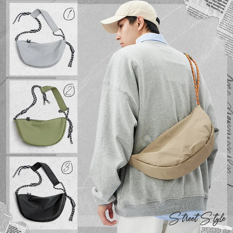 Messenger bag for men, lightweight nylon construction, large capacity commuter design with urban simplicity style, durable and wear-resistant, available in black, grey, khaki or army green colours.