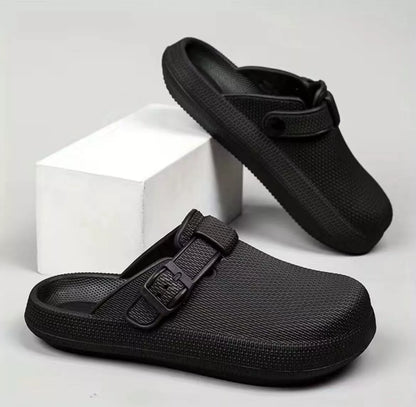 Lightweight EVA indoor home slippers in black, gray, and white