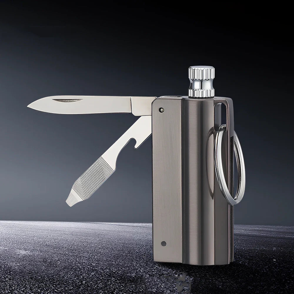 Waterproof key ring lighter with alloy body and wire drawing finish measuring 6cm length