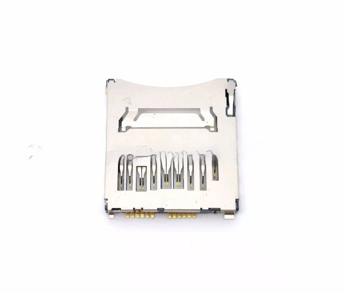 Black alloy camera memory card slot replacement part showing high-foot and low-foot profile options
