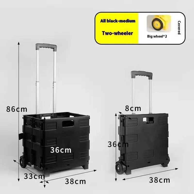 Foldable plastic lever cart with lid in various colors, perfect for shopping and transport