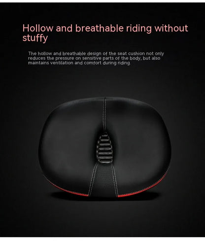 Large red plus-size thickened bicycle saddle with PU pattern and reflective sticker.