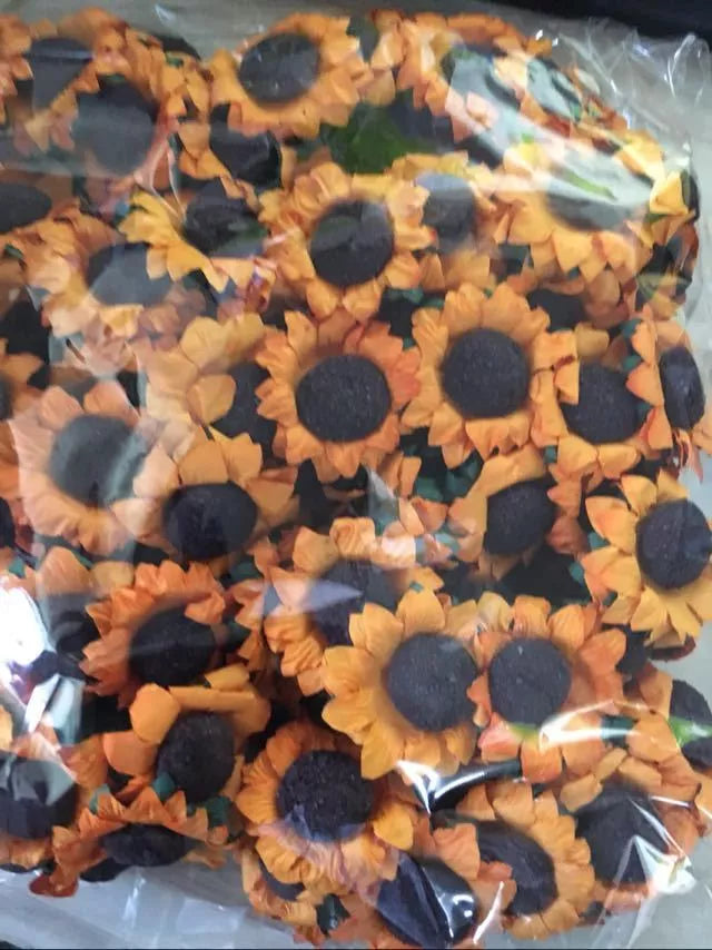 DIY sunflower garland and bouquet set for wedding decorations in vibrant yellow and orange