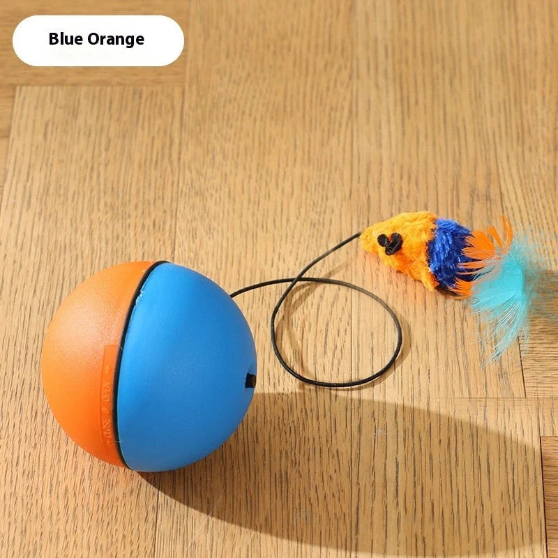 Automatic intelligent rolling ball pet toy with plush mouse attachment for cats and dogs